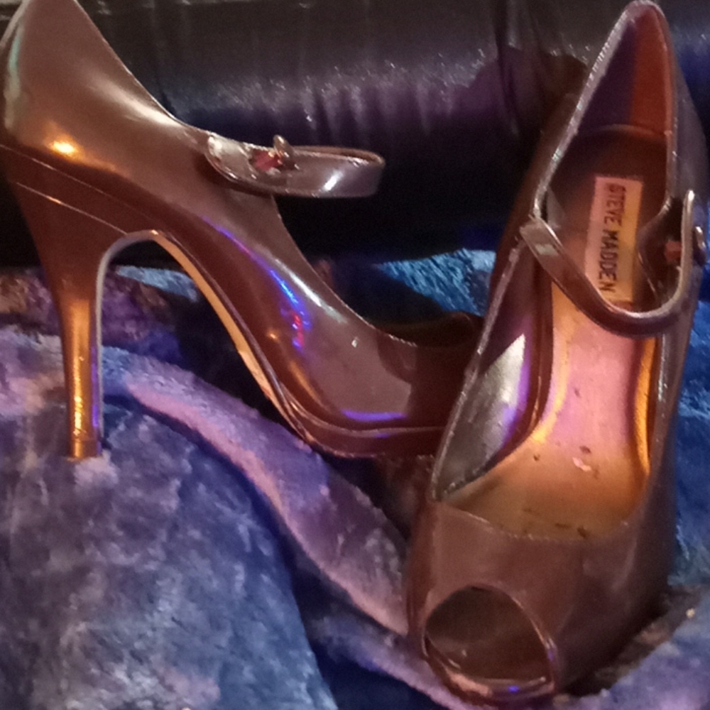 Steve Madden, brown, open toe Mary Jane heels